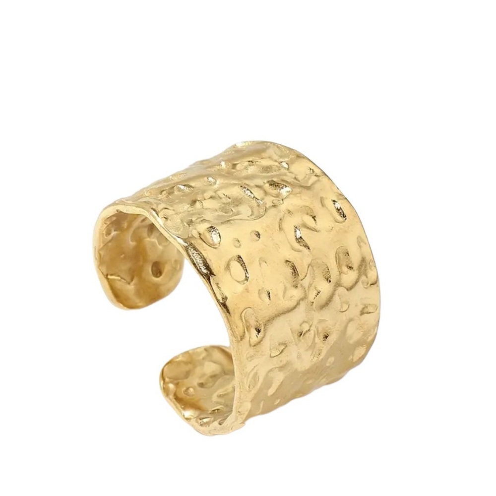 Stainless Steel Gold Hammered Style Cuff Ring